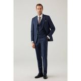 Ysf Erkek Lacivert Slim Fit Yelekli Sivri Yaka Kareli Takım Elbise - 56 / 6