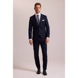 Ysf Erkek Lacivert Slim Fit Yünlü Likralı Mono Yaka Takım Elbise - 6 Drop - 54 / 6