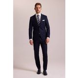 YSF Erkek Lacivert Slim Fit Yünlü Likralı Mono Yaka Takım Elbise