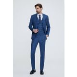 YSF Erkek Saks Mavisi Sivri Yaka Slim Fit Yelekli Takım Elbise