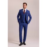 Ysf Erkek Saks Mavisi Slim Fit Sivri Yaka Yelekli Yün Takım Elbise - 6 Drop - 52 / 6