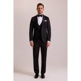 Ysf Erkek Siyah Şal Yaka Yelekli Slim Fit Damatlık - 58 / 6 - 6 Drop