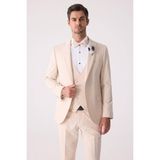 Ysf Erkek Slim Fit Sivri Yaka Yelekli Damatlık - 46 / 6 - Bej