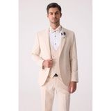 Ysf Erkek Slim Fit Sivri Yaka Yelekli Damatlık - 56 / 6 - Bej