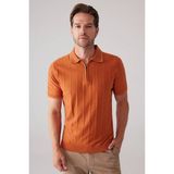 Ysf Erkek Turuncu Slim Fit Kaşmir Karışımlı Fermuarlı Polo Yaka Tişört