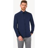 Ysf Giyim Erkek Lacivert Uzun Kol Saten Gömlek Slim Fit Düz Desenli Klasik Stil