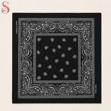 Yshine %100 Pamuk Paisley Desenli 50X50 cm Kadın Bandana Saç ve Boyun Aksesuarı - Siyah - 50 x 50 cm