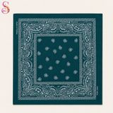 Yshine %100 Pamuk Paisley Desenli 50X50 cm Kadın Bandana Saç ve Boyun Aksesuarı - Yeşil - Petrol - 50 x 50 cm