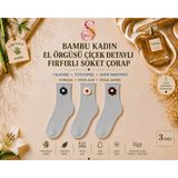 Yshine Bambu Parfümlü El Örgüsü Çiçek Detaylı Fırfırlı Kadın Soket Çorap 3'lü Premium Set - 36 - 40 - Gri