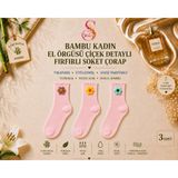 Yshine Bambu Parfümlü El Örgüsü Çiçek Detaylı Fırfırlı Kadın Soket Çorap 3'lü Premium Set - 36 - 40 - Pembe