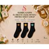 Yshine Bambu Parfümlü El Örgüsü Çiçek Detaylı Fırfırlı Kadın Soket Çorap 3'lü Premium Set - 36 - 40 - Siyah