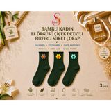 Yshine Bambu Parfümlü El Örgüsü Çiçek Detaylı Fırfırlı Kadın Soket Çorap 3'lü Premium Set - 36 - 40 - Yeşil