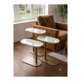 ysn aksesuar Beyaz renk üst tabla , cappicino renk Metal Ayaklı 3'lü Zigon Sehpa Seti – salon /Koltuk altı Sehpa – yan sehpa - c sehba modern sehba