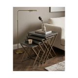 ysn aksesuar MASAL 4'LÜ Zigon Sehpa Metal Sehpa CAPPUCCİNO RENK STATİK BOYA GRİ MERMER Desen MDF Membran