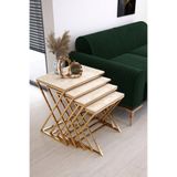 ysn aksesuar X 4'LÜ Zigon Sehpa Yan Sehpa Metal Sehpa GOLD KAPLAMA PARLAK MERMER Desen MDF Membran Kaplama