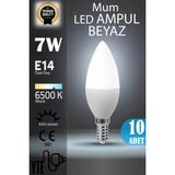 YTE 10 Adet Kaliteli Beyaz 7W Mum LED Ampul E14 Duy