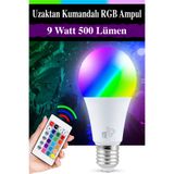 YTE Uzaktan Kumanda İle Renk Değiştiren Dimli Ampul RGB 9 Watt E27 Duy