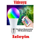 YTE Videolu Uzaktan Kumandalı RGB(Renkli)" + Beyaz 9W Led Ampul Fonksiyonlu