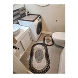 YTR HOME Dekoratif Yıkanabilir Kaymaz Dot Taban 3'lü Banyo Paspası ve Makine Matı Seti