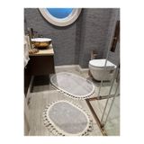 YTR HOME Gri Bambu Paspas Yıkanabilir Kaymaz Dot Taban Yumuşak BAMBU Banyo Paspası 2'li Set