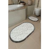YTR HOME Simli Bambu Kaymaz Deri Taban Toz Leke Tutmaz 2li Set Klozet Banyo Paspas Takımı Oval