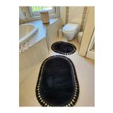YTR HOME Yıkanabilir Saçaklı Kaymaz Dot Taban Yumuşak Peluş Banyo Paspası 2'li Set 60x100ve40x60cm