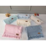 Yuar Baby 4 Katlı Müslin Bebek Battaniyesi - Püsküllü - 130X140 cm - Bebe Mavi - 130 x 140 cm