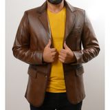 Yüce Deri Taba Hakiki Deri Ceket Blazer - 3XL