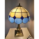 Yüceeller El Yapımı Eskitme Vitray Retro Barok Abajur Masa Lambası Oturma Ve Yatak Odası Mavi Beyaz Siyah