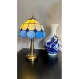 Yüceeller El Yapımı Eskitme Vitray Retro Barok Abajur Masa Lambası Oturma Yatak Odası Mavi Beyaz