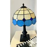 Yüceeller El Yapımı Vitray Retro Barok Abajur Masa Lambası Oturma Ve Yatak Odası Mavi Beyaz Siyah