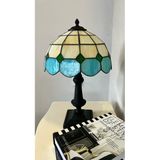 Yüceeller El Yapımı Vitray Retro Barok Abajur Masa Lambası Oturma Ve Yatak Odası Yeşil Beyaz Siyah