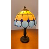 Yüceeller El Yapımı Vitray Retro Barok Abajur Masa Lambası Oturma Yatak Odası Mavi Beyaz
