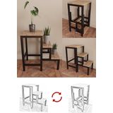 Yüceer Home Katlanabillir Metal Ahşap Basamaklı Çiçeklik Çok Amaçlı Merdiven Tabure