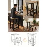 YüceerHome Katlanabillir Puf Bench Metal Ahşap Basamaklı Tabure Merdiven Çiçeklik Çok Amaçlı Puf Bench