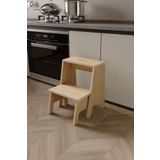 YüceerHome Yetiş 2 Basamaklı Tabure – Kayar İç Basamaklı, 140 Kg Taşıma Kapasiteli, MDF Lam, Safir Meşe Renk