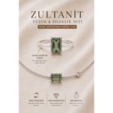 Yudi Atelier 925 Ayar Gümüş Zultanit Taşlı Yüzük Bileklik Seti | Sevgiliye Anneye Hediye | Renk Değiştiren Sultan Taşı | Ayarlanabilir