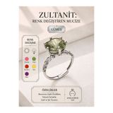 Yudi Atelier 925 Ayar Gümüş Zultanit Yüzük | Renk Değiştiren Sultan Taşı Yüzük | Anneye Sevgiliye Hediye | Ayarlanabilir Yüzük