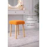 Yuems home Kare Model Teddy Kumaş Turuncu Renkli Puf Tabure