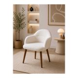 Yuems home Teddy Kumaş Makyaj Sandalyesi Gürgen Ahşap Ayaklı Modern Berjer (Beyaz)