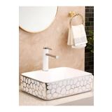 YUEN Banyo Lavabosu Tezgah Üstü Çanak Banyo Lavabosu Doğal Taş Gümüş Desenli 48x37x14 Ölçülerinde