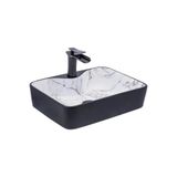 YUEN Banyo Lavabosu Tezgah Üstü Çanak Banyo Lavabosu Doğal Taş Mermer Desenli 48x37x14 Ölçülerinde