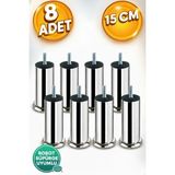 yuenze Baza Koltuk Kanepe Mobilya Ayağı İnce Diş Metrik 8Mm Krom Metal Ayakları 15Cm 8 Adet