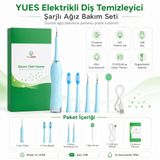 YUES Elektrikli Diş Temizleyici, Şarjlı Diş Taşı ve Leke Temizleme Cihazı, 3 Kademeli Titreşim, Değiştirilebilir Başlıklar, IPX6 Suya Dayanıklı, USB Şarjlı Ağız Bakım Seti