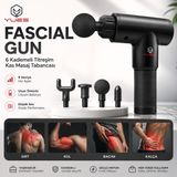 YUES Fascial Gun Kas Masaj Tabancası, 6 Kademeli Titreşimli Masaj Aleti, 4 Başlıklı Şarjlı Kas Gevşetici Masaj Cihazı, Düşük Sesli Güçlü Motor, Type-C Şarj, Spor Sonrası Sırt Kol Bacak Bel Masajı