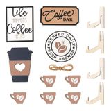 YugFmor 13 adet kahve katmanlı tepsi dekor kahve bar işareti mutfak masa dekor ev çiftlik evi cafe ahşap kahve süslemeleri kahve istasyonu aksesuarları sehpa dekor öğeleri küçük kahve işareti