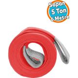Yük Kaldırma Sapan Polyester Spanzet 5 Ton 6 Metre Kırmızı Sağlam Taşıma Indirme Araç Çekme Halat - 0,5
