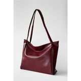 Yuka Atelier Nou Shine Eskitmeli Çift Saplı Bordo Büyük Boy Kadın Shopper Çanta