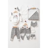 yukobaby bebeğiniz için en doğalı Kız Bebek %100 Pamuklu Çift Katlı Leoparlı Müslin 10 Parça Yenidoğan Hastane Çıkışı Zıbın Seti yk2251