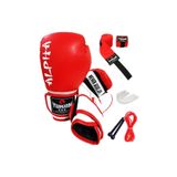 Yukon Alpha Boks Eldiveni Kırmızı + Boks Bandajı + Dişlik + Atlama Ipi - 4'lü Set 4 - 6 - 8 - 10 - 12 Ons